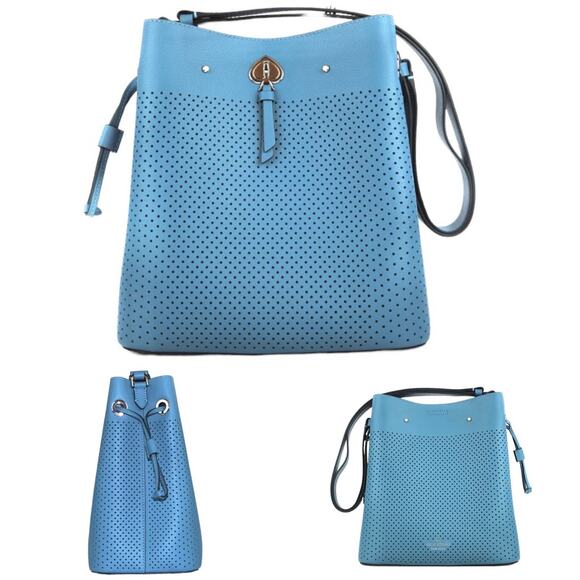 Kate Spade Bucket Marble Pebble Leather Niagara Blue Satchel Crossbody Purse Bag - Picture 1 of 16